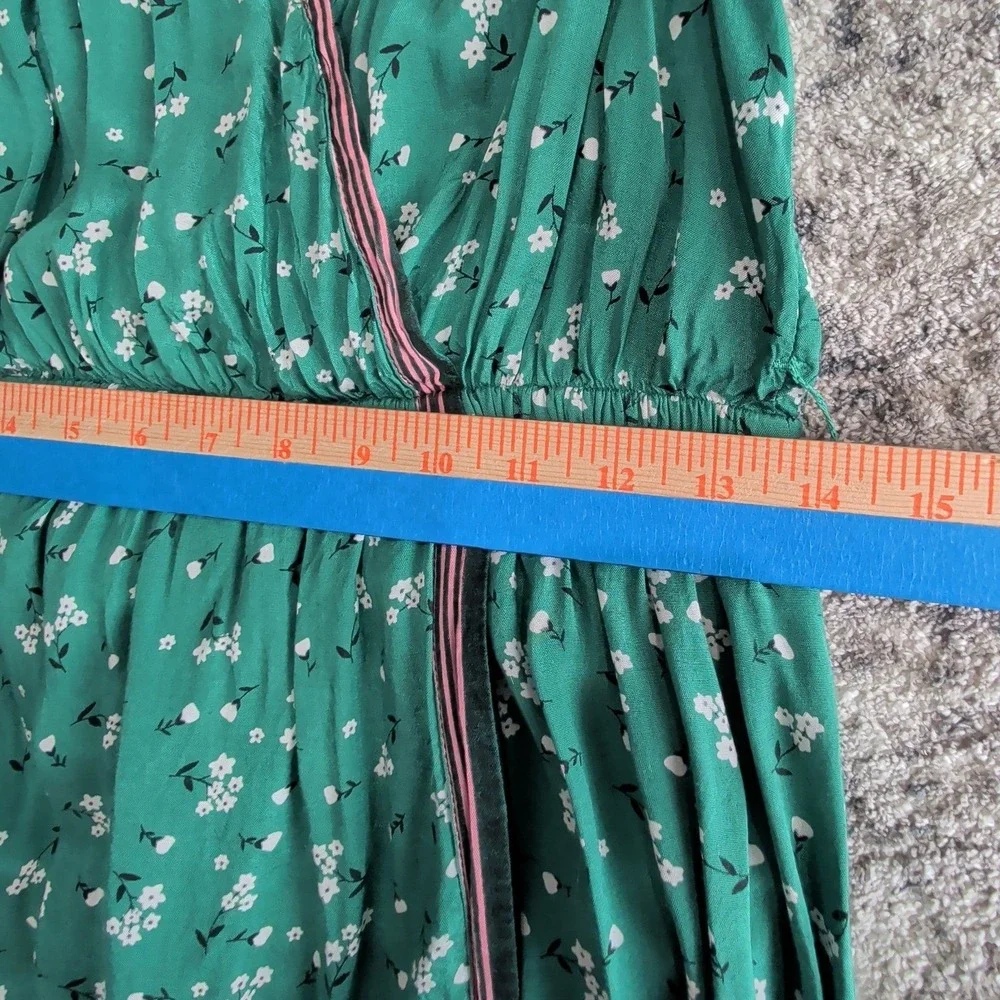 Billabong Green Floral Faux Wrap Maxi Dress M Boho Sleeveless Empire Waist - Picture 8 of 13